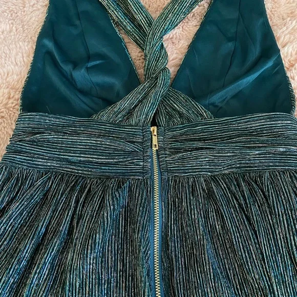 Lulus Ailey Gold and Teal Blue Skater Dress NWT - Picture 10 of 13